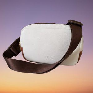 NWT! Brown & White Faux Leather Waist/Fanny/Belt Bag Purse w/Adjustable Strap